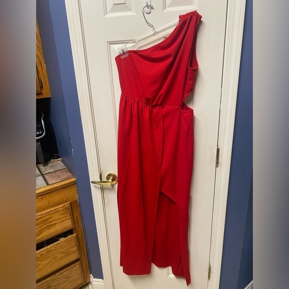 Unbranded one shoulder, sexy body con red dress L Waist cutout high split